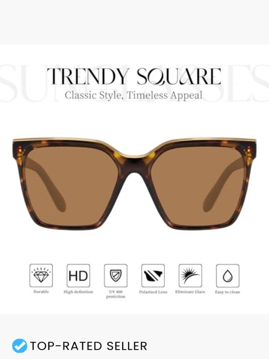 Square Oversized Polarized Sunglasses UV400 Trendy Y2K Style Protective Pouch